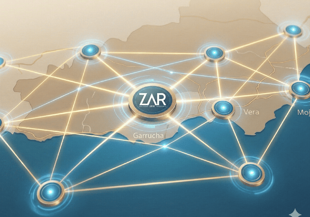 Mapa conceptual de la red de colaboración de ZAR 2010 conectando Garrucha, Vera y Mojácar.
